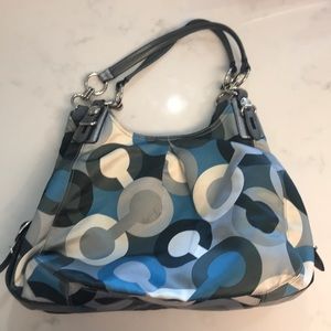 Coach Satin Handbag Blue Mix Used Great Cond.